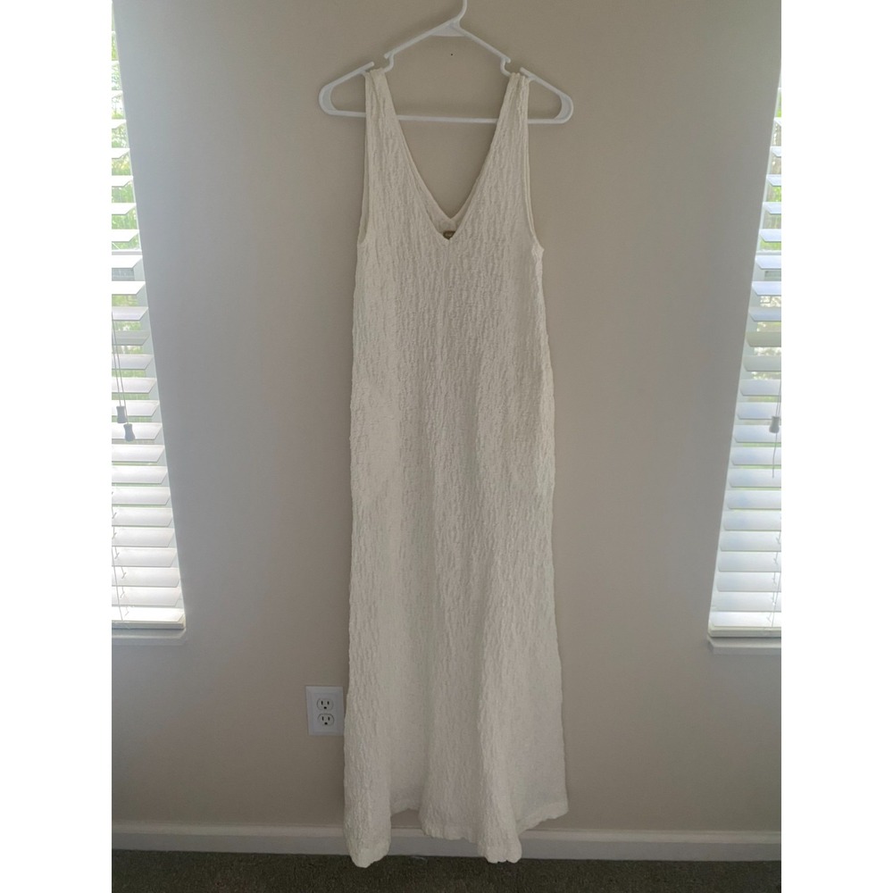Free People White Maxi Dress Small Textured Sleeveless Boho Pockets Summer
